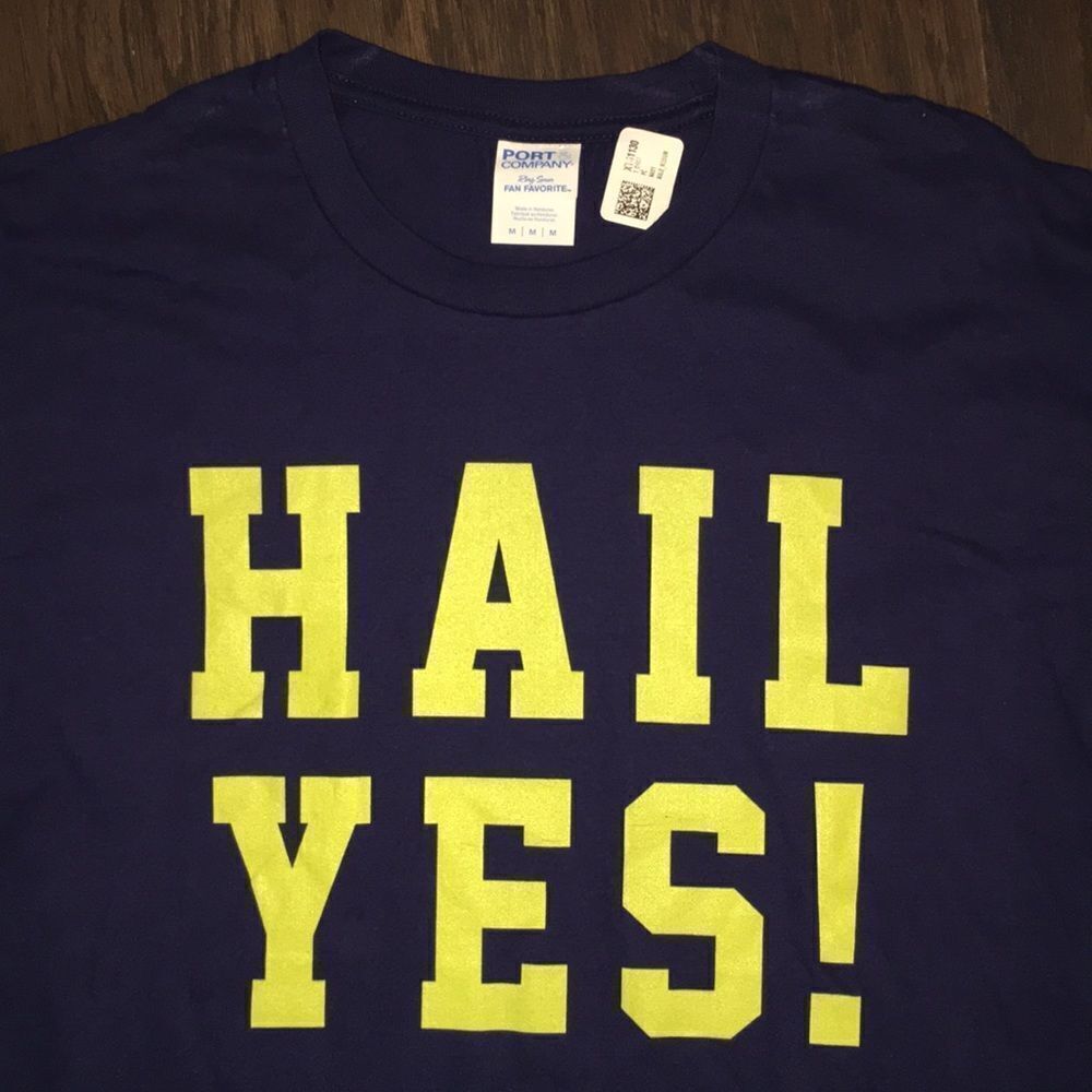 Hail Yes! Blue & Maize Lettered Michigan Wolverines Statement Tee T shirt M - Picture 2 of 2